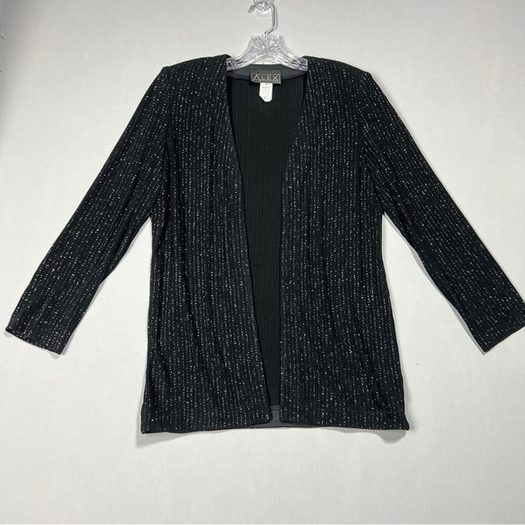 Alex Evenings Women’s Black and Silver Open Cardigan Size 10 - Picture 1 of 6